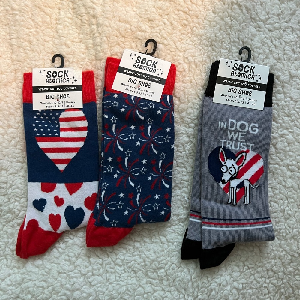 3 SOCK ATOMIC red white blue themed! Brand new